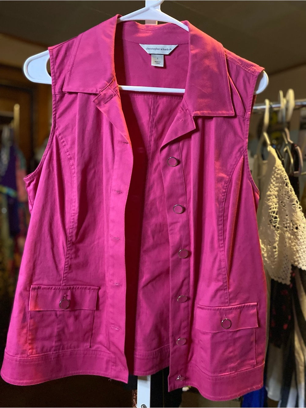Christopher & Banks Hot Pink Sleeveless Button Vest